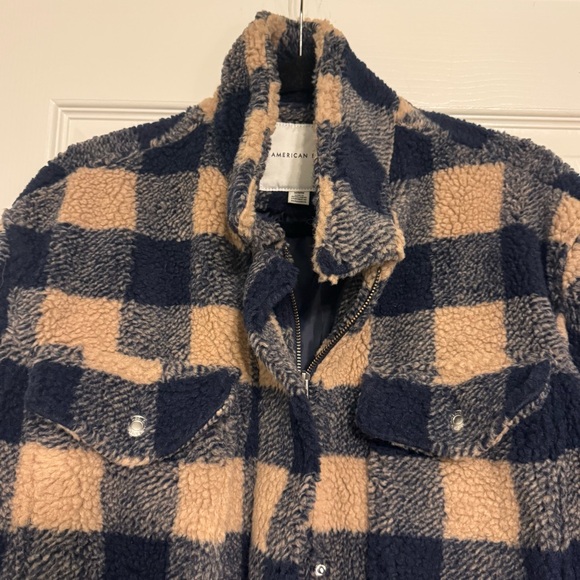 American Eagle Plaid Teddy Coat - Picture 3 of 6